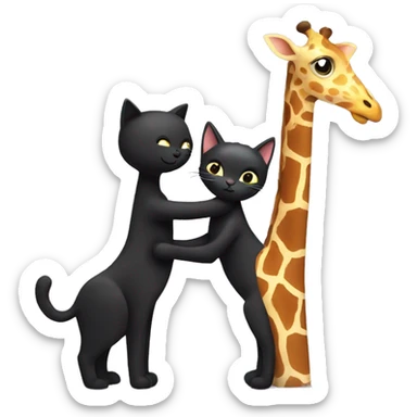 Black cat hugging a giraffe  sticker