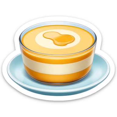 Guangdong double skin milk pudding with smooth layers, simplified emoji style with bold outlines and bright colors, cartoon style Double Pi Nai dessert sticker