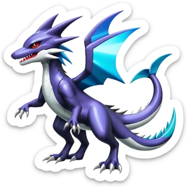 Futuristic Shiny Mightyena-Sharpedo-Garchomp-Noivern-Silvally-Fakémon-hybrid-creature (full body)  sticker