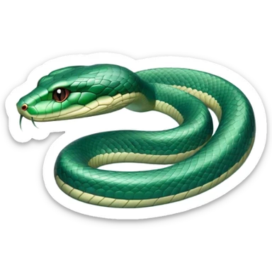 Cinematic Noble Chinese Water Snake Portrait Emoji, Poised and graceful, with a slender, sinuous build and a sleek, iridescent coat of muted greens and blues, deep-set soulful eyes, Simplified yet sharp and sophisticated features, highly detailed, glowing with a soft, dignified aquatic glow, high shine, intelligent and fluid, stylized with an air of waterborne elegance, focused and attentive, soft glowing outline, capturing the essence of a watchful and confident water snake that feels as though it could glide out of the screen with effortless authority! sticker