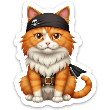 cat full body sitting next to a pirate with one eye patch sticker