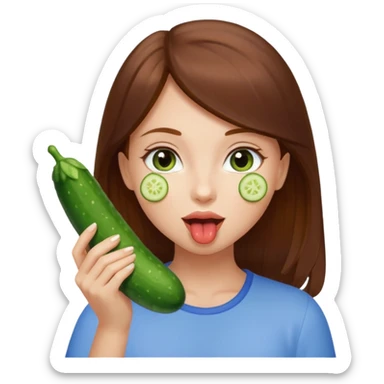 I want a brown hair, blue eyes girl. Holding and licking cucumbers sticker