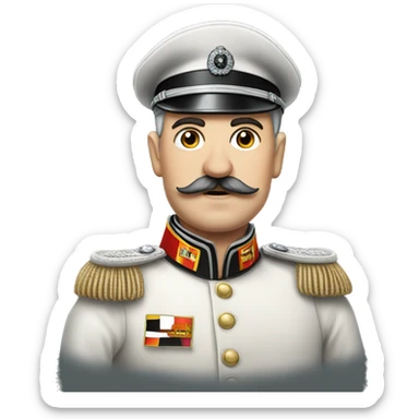 A german leader with short and straight hair, square moustache and war clothes sticker