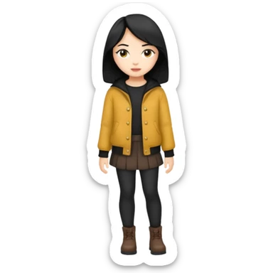 Full body light skin black hair girl fall outfit sticker