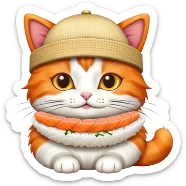 cat wearing a hat made out of sushi sticker