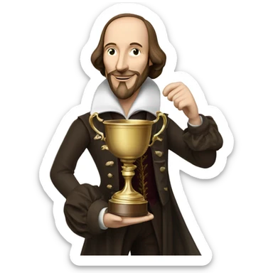 William Shakespeare holds the winner's cup in his hand sticker
