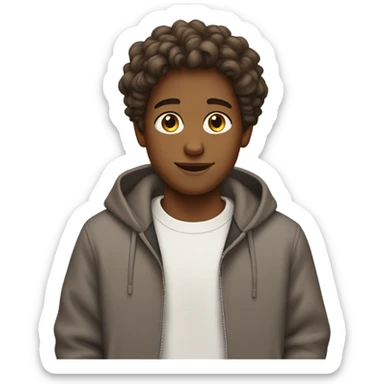 Brown-skinned boy with beautiful hair and with earrings wearing sweat-shirt sticker