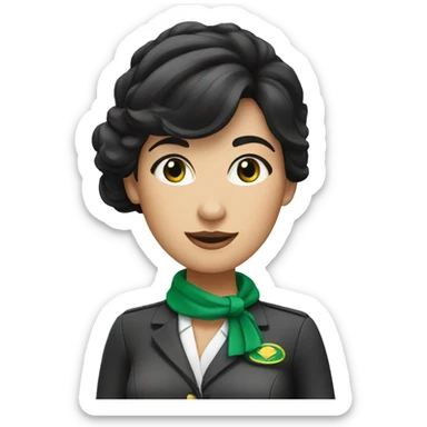 flight attendant with black hair and green scarf  sticker