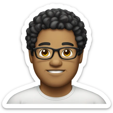 fat Light skin male with Black curly hair and glass sticker