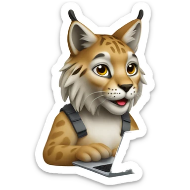A lynx with a laptop sticker
