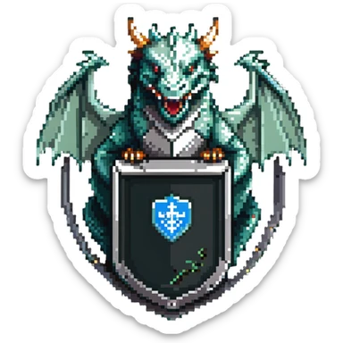 Shield badge with a fierce dragon protecting a computer, cybersecurity theme sticker