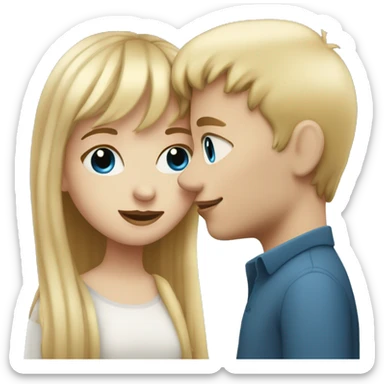 Girl with long back hair with bangs kissing boy with blonde hair blue eyes and white skin sticker