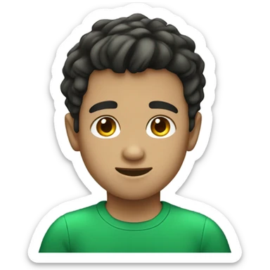 Dark brunnette hair boy wearing a green shirt sticker
