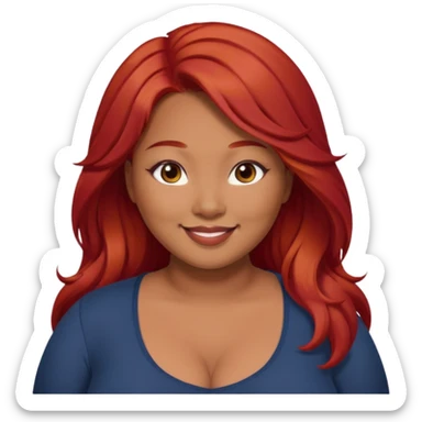 Plus size red hair brown face small eyes long hair Asian eyes sticker