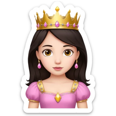 chica vestida de princesa con vestido rosa , piel blanca , pelo oscuro, corona dorada sticker