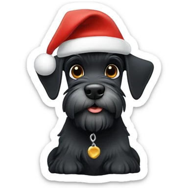 A mini black schnauzer dog wearing a Santa‘s hat ￼ sticker