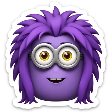 purple minion with wild hair sticker