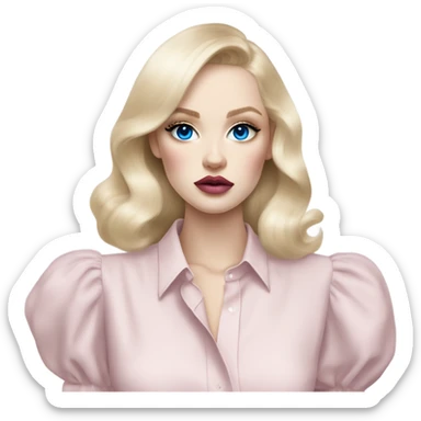 Hot girly pale blonde with blue eyes and light pink lips wearing YsL. Puffed sleeve shirt sticker