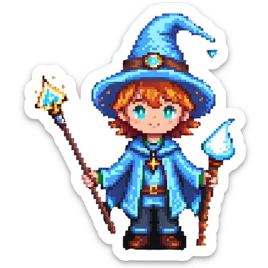 wizard kid with pointy hat and magic wand sticker