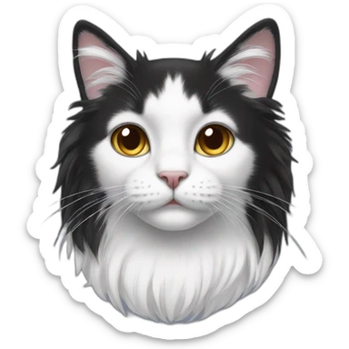 long hair black and white cat sticker