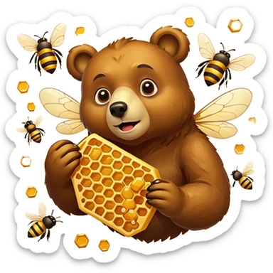 bear eating honeycomb with bees flying around sticker