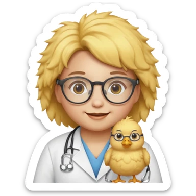 chick animal with glasses, wearing doctor uniform sticker