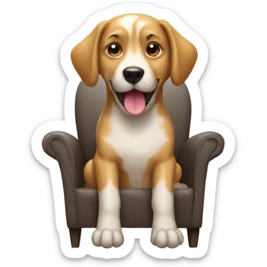 Generate emoji of a dog who sit on a chair with a happy face  sticker