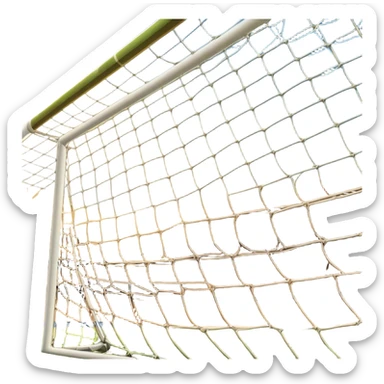 Cinematic Realistic image of a soccer goal net with intricately detailed mesh textures and subtle signs of wear, set against a dynamic, sunlit stadium backdrop that emphasizes its iconic presence in the game sticker