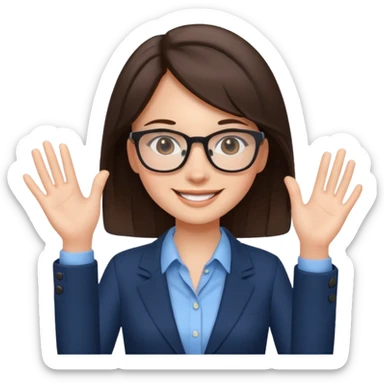 a cute brunette girl in a business casual attire  wearing glasses  with two hands  sticker