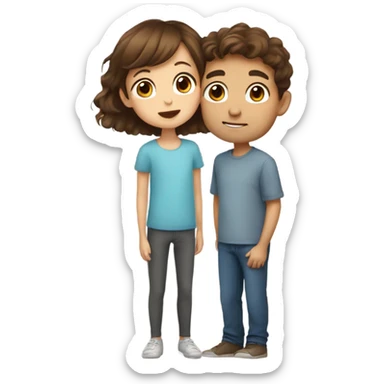 A beautiful boy with brown hair and gray eyes kiss cheek to little girl  sticker