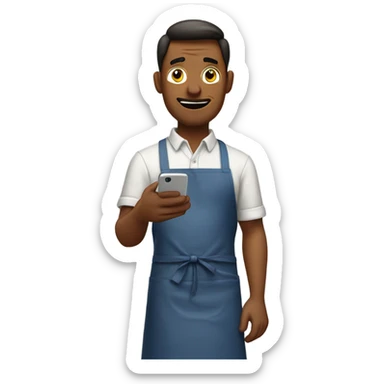 guy wearing an apron who is frustrated scrolling through phone sticker