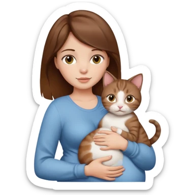 Girl with brown hair pregnant with cat sticker