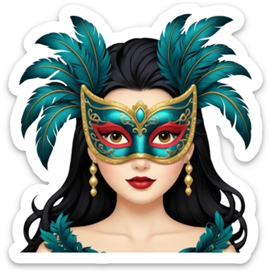 masquerade masked white woman black hair sticker