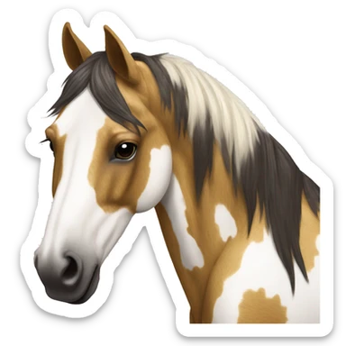 Scruffy scarred scratched Piebald tricolor palomino yellow brown horse with dark brown spots running sticker