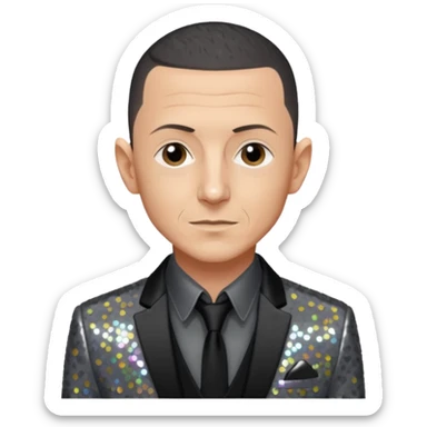 Chester Bennington with sequin gray suit jacket with black shirt sticker