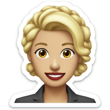 blonde woman with hair tied up in a suit and red lipstick smiling sticker