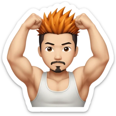 Korean Asian hot male with spiky hair goatee and flexing sticker