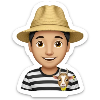 A happy fair skinned Colombian man with a goat tee wearing a Colombian hat that has black horizontal stripes on it sticker