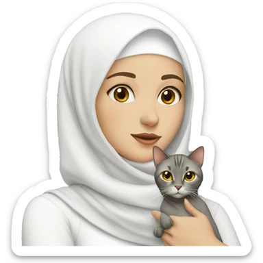 white hijab girl with cat sticker