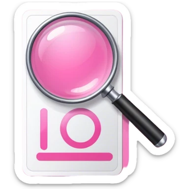 simplistic pink magnifying glass on the pink ID card sticker