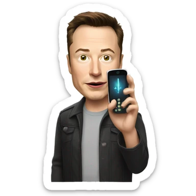 Elon Musk holsing a phone showing the screen sticker