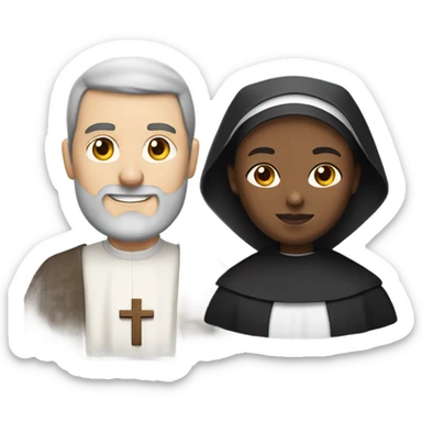 a caucasian priest with a beard and an african american nun side by side sticker
