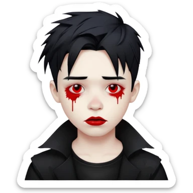 Goth boy with messy, smudged, red, lipstick  sticker