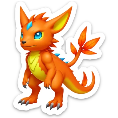  lush warm-colored neon-colored Digimon-Fionbri-creature (full body) sticker