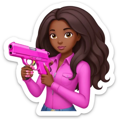 black Girl long hair hand pink nails holding pink gun sticker