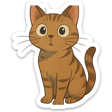 a curious cat with big eyes, Ghibli style sticker
