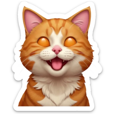 A high-resolution photo-realistic digital illustration of a ginger tabby cat head tilted yawning eyes open, chest upward sticker