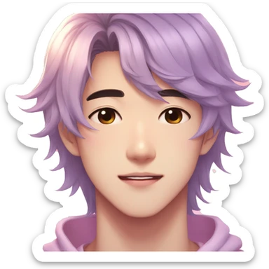 Gorgeous bright sparkly romantic Asian anime pastel guy with blushing face aesthetic trending style outside sticker