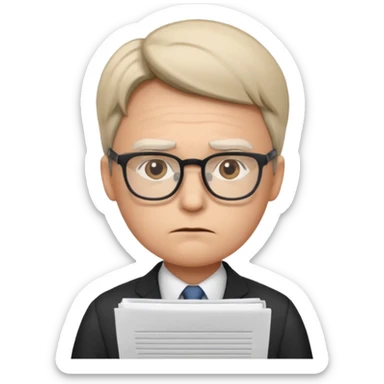 Frowns with Glasses, Office Boss: Business outfit, holding papers, frowning behind glasses, serious look
 sticker