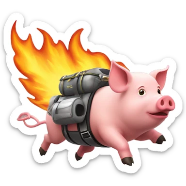 pig flying with jetpack and flames  sticker